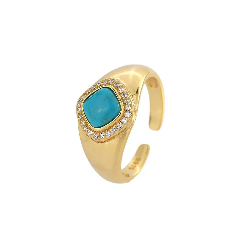 Turquoise Square Open Ring - OOAKB