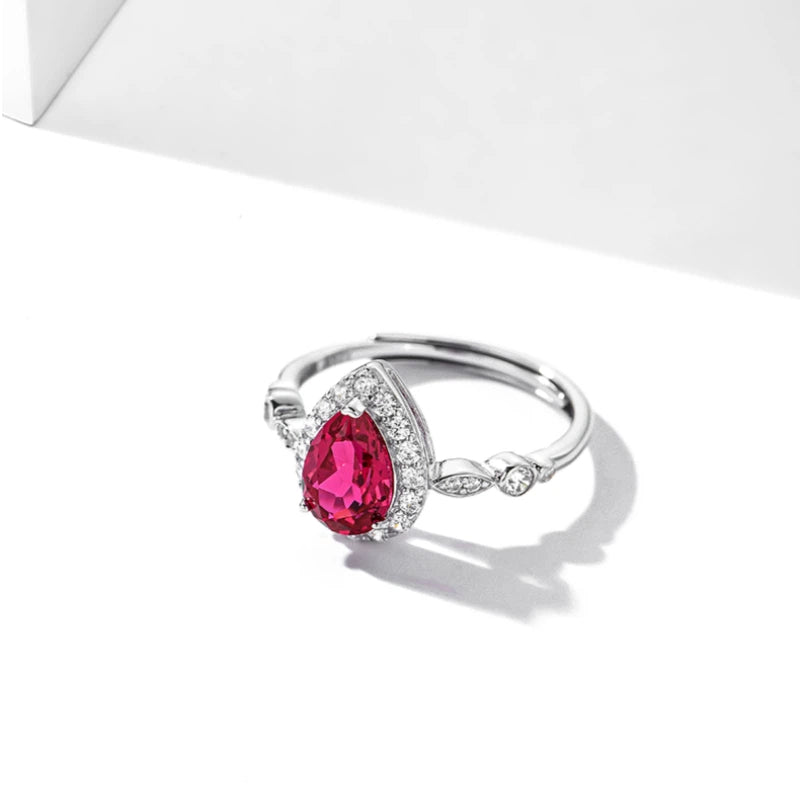 Angel's Tear Pigeon Blood Ruby Water Drop Ring Women's Style S925 Silver