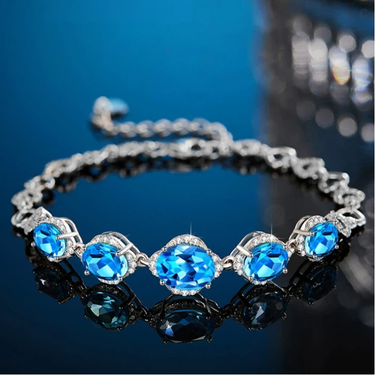 Topaz S925 Silver Heart Box Chain Bracelet