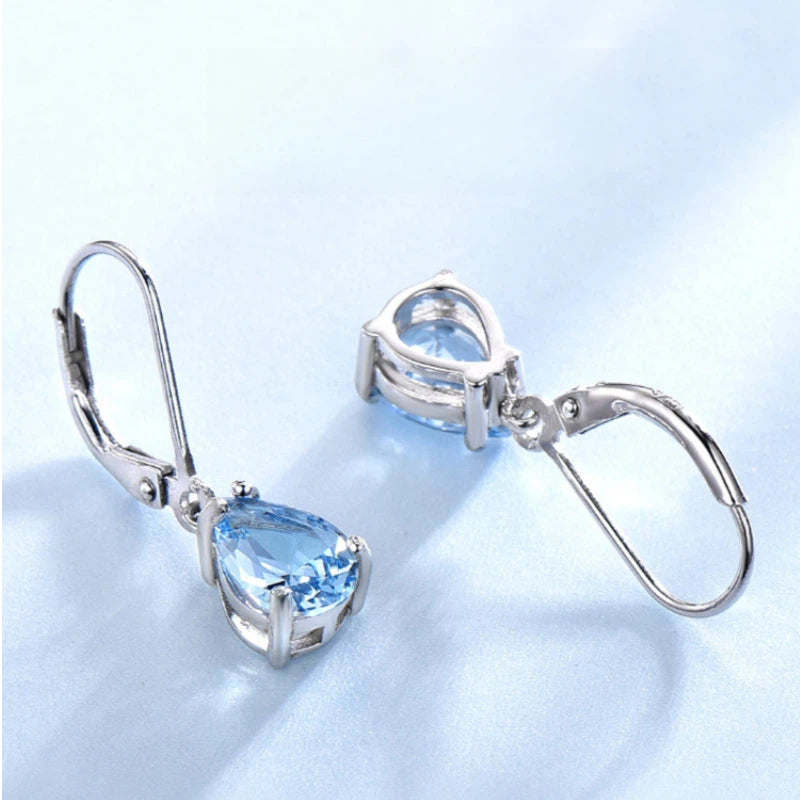 Sea Blue Topaz S925 Silver Closed-Back Earrings