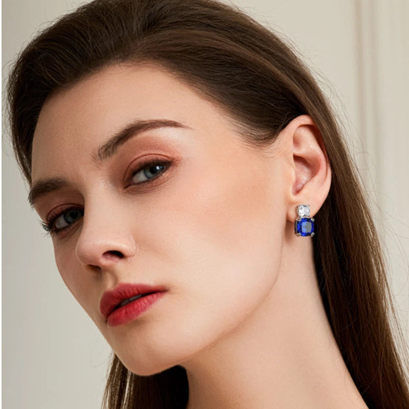 Ruby & Sapphire Lighthouse Earrings S925 Silver Women's Style