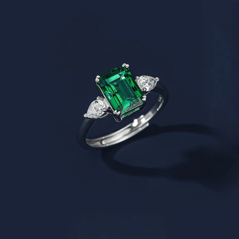 Emerald Princess Cut Adjustable Ring S925 Silver Women's Style
