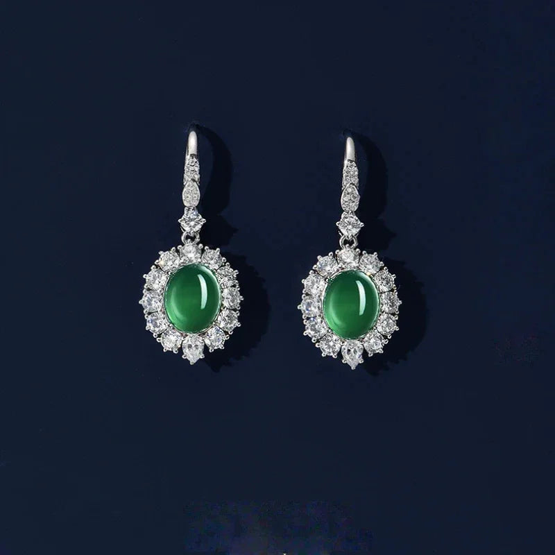 Chrysoprase Earrings S925 Silver Women's Style - OOAKB
