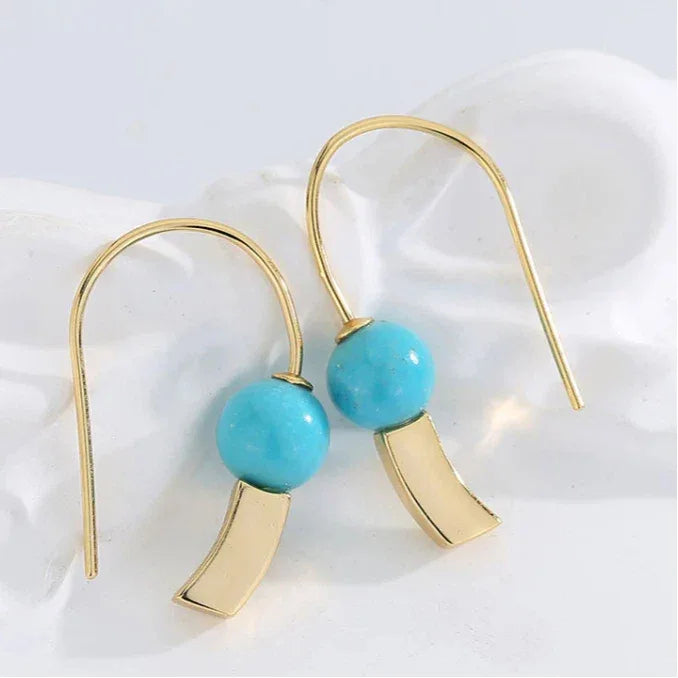Natural Turquoise Round Bead Earrings - OOAKB
