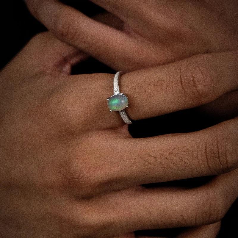 S925 Silver Matte Oval Opal Ring - OOAKB
