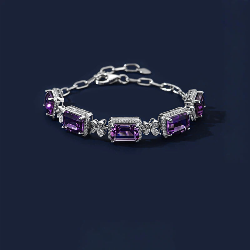 Amethyst Cube Bracelet S925 Silver Women's Style