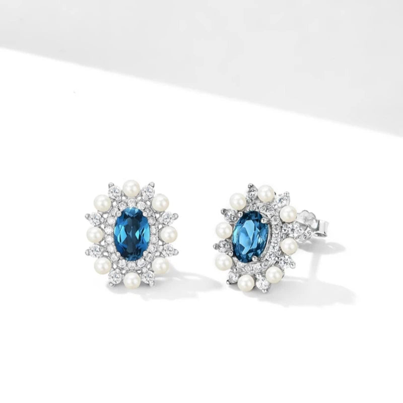 Topaz Millet Bead Stud Earrings S925 Silver Women's Style