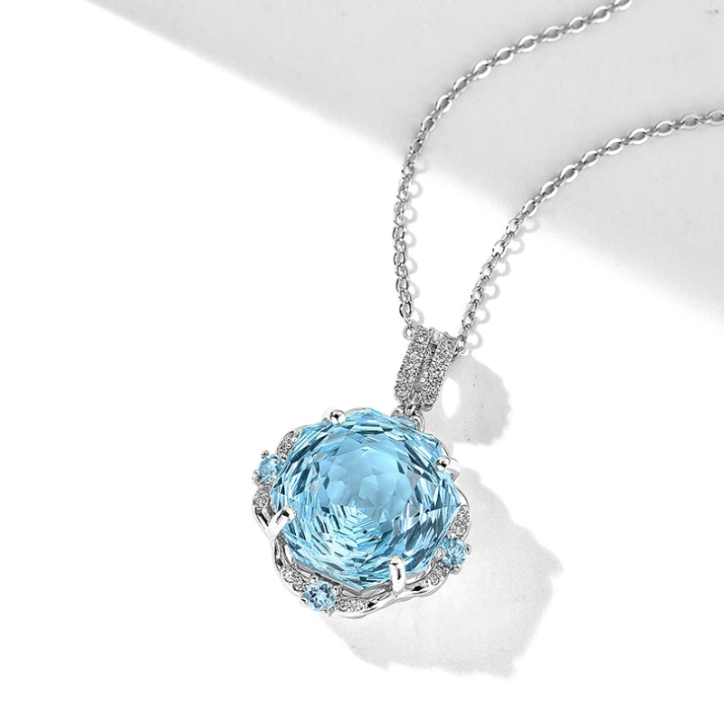 Rose-Cut Natural Topaz Necklace S925 Silver Women's Style
