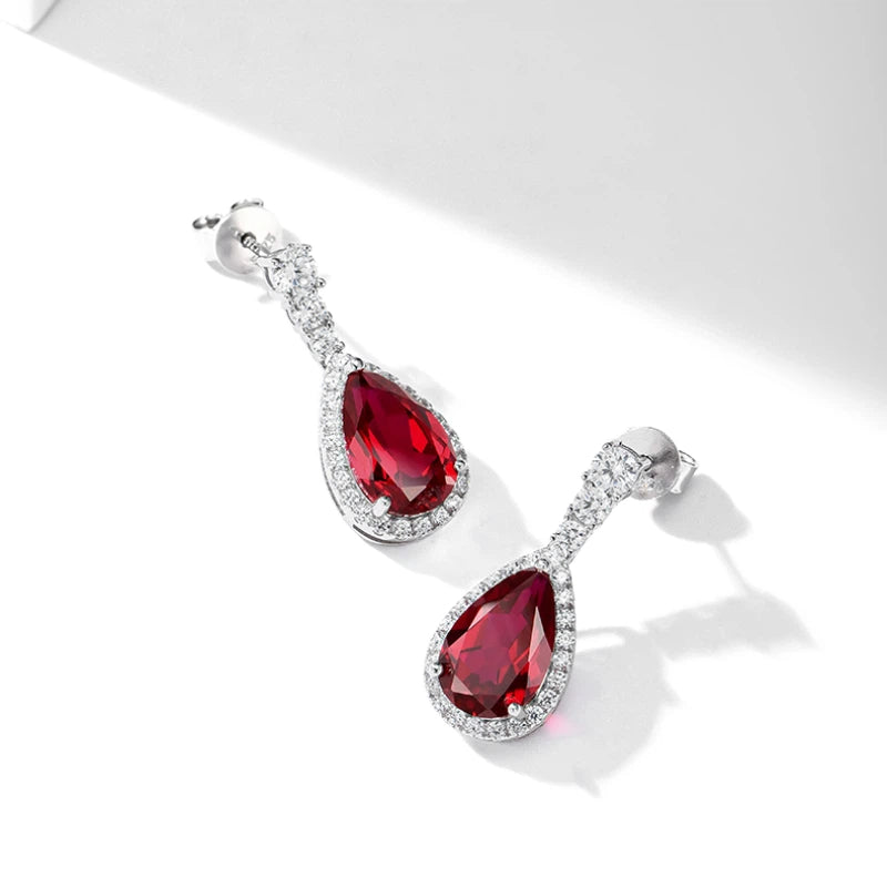 Ruby Teardrop Earrings S925 Silver Women's Style