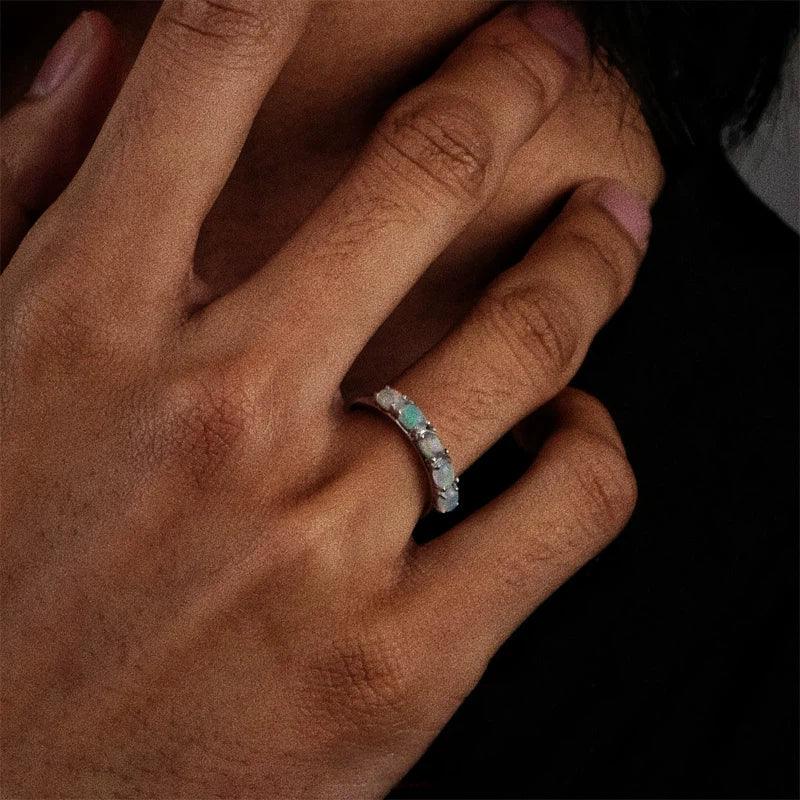 S925 Silver Opal Eternity Ring Unisex - OOAKB