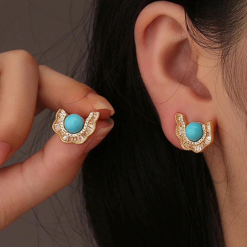 Turquoise Round Bead S925 Silver Earrings - OOAKB
