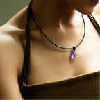 Amethyst Collarbone Chain 925 Silver Black Cord Necklace