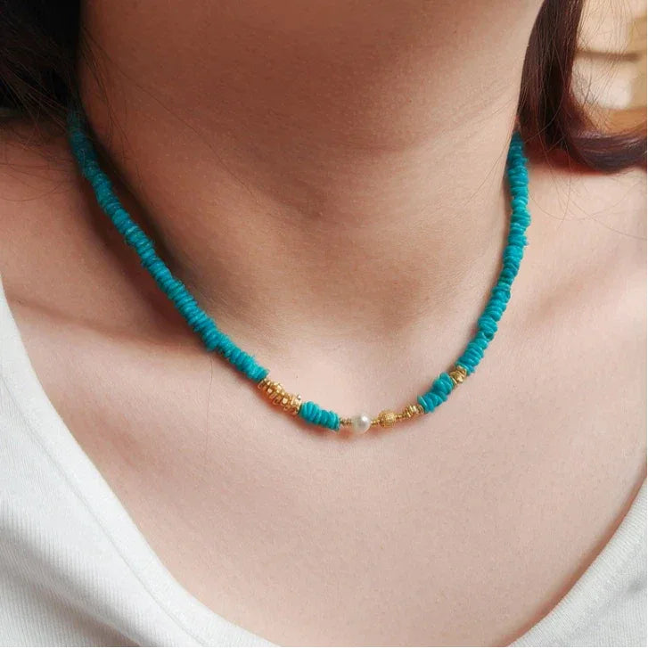 Natural Turquoise Seed & Pearl Luxury Necklace - OOAKB