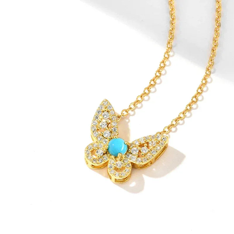 Lucky Butterfly Natural Turquoise Butterfly Necklace - OOAKB