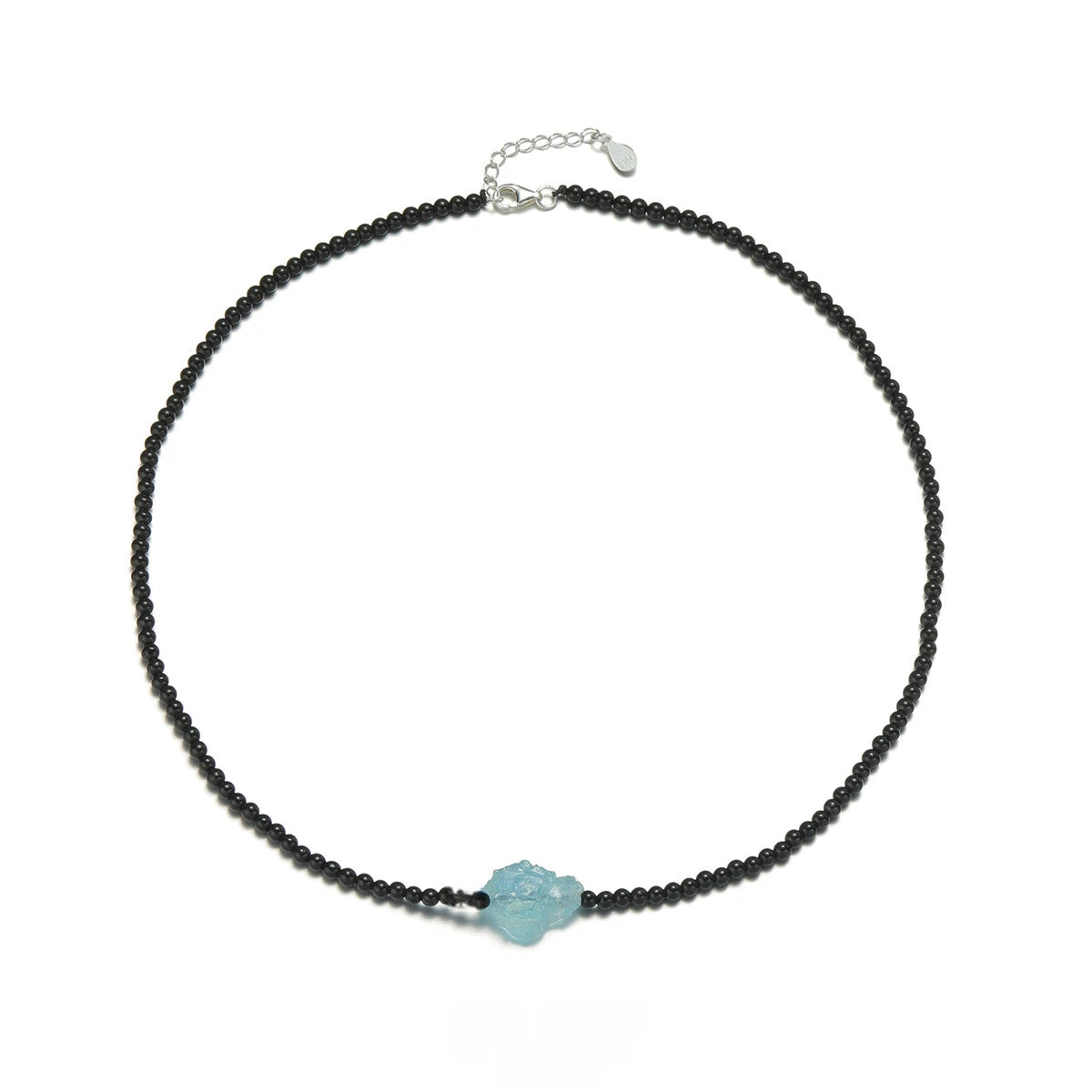 Black Agate Beaded Aquamarine Collarbone Chain