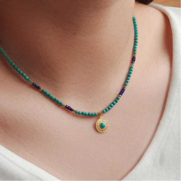 Turquoise Round Bead Disc S925 Silver DIY Necklace - OOAKB