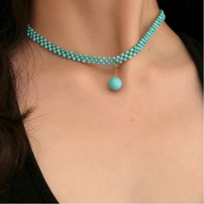 Natural Turquoise Round Bead DIY Luxury Necklace - OOAKB