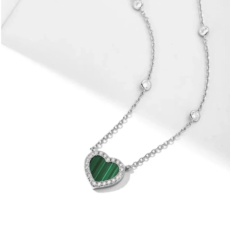 Heart-shaped Malachite Necklace S925 Silver - OOAKB