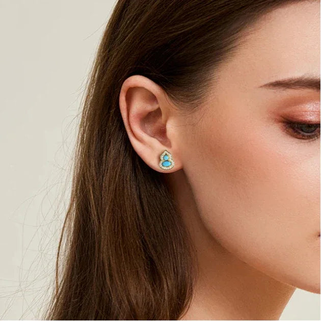 Blessing Gourd Turquoise Earrings S925 Silver - OOAKB