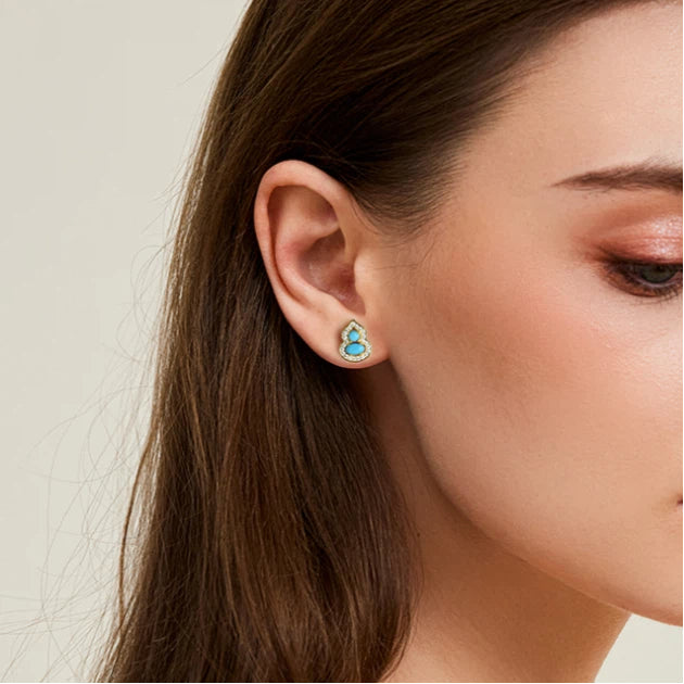 Blessing Gourd Turquoise Earrings S925 Silver