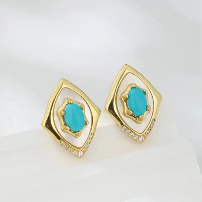 Turquoise Sleeping Beauty Mother of Pearl S925 Silver Earrings - OOAKB