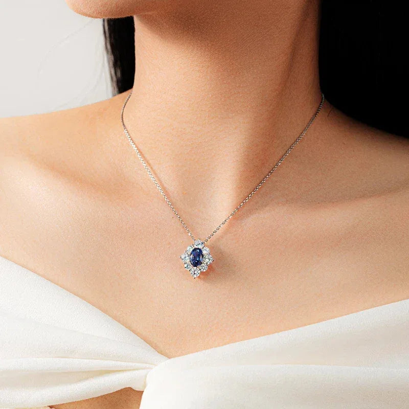 Tanzanite Diamond Pendant Necklace S925 Silver Women's - OOAKB