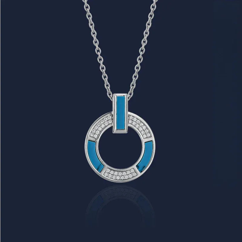 Turquoise Blue-White Contrast Circle Necklace Women's Style - OOAKB