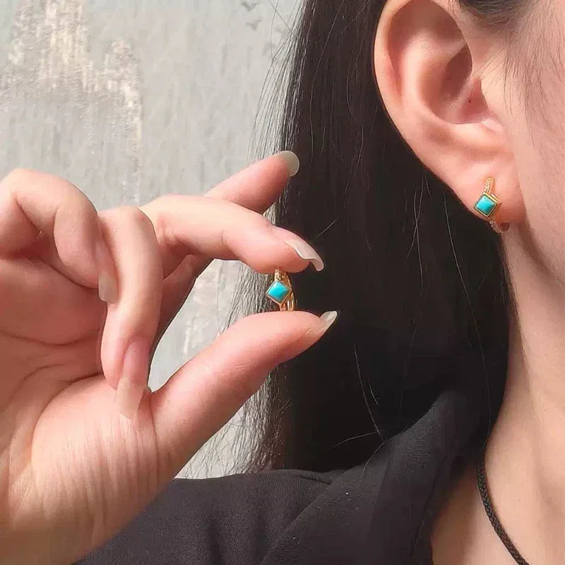 Natural Turquoise Square Earrings - OOAKB