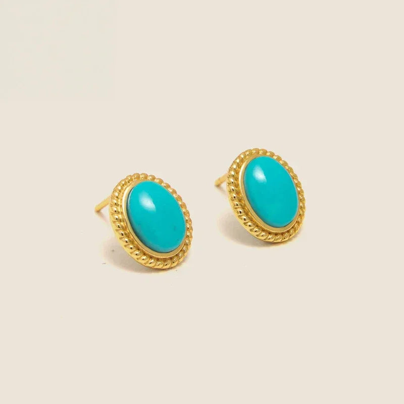 Natural Turquoise Egg-Shaped Earrings - OOAKB