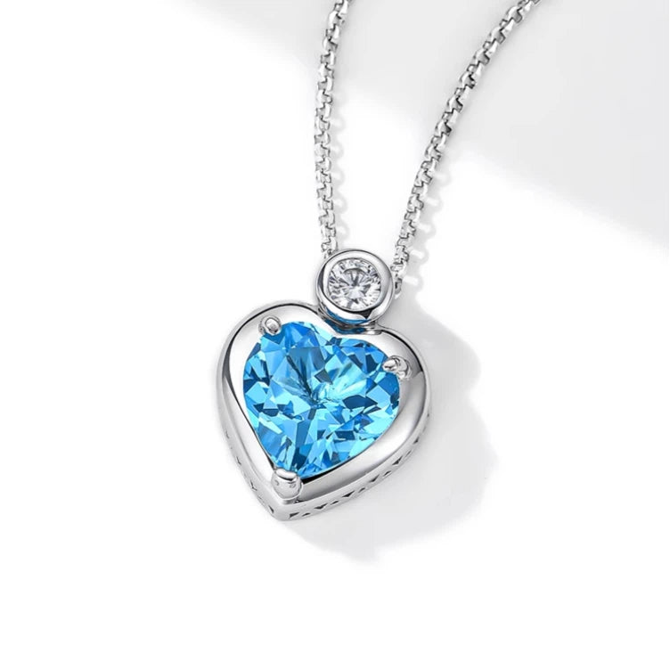 Azure Heart Topaz Heart Necklace Women's Style S925 Silver