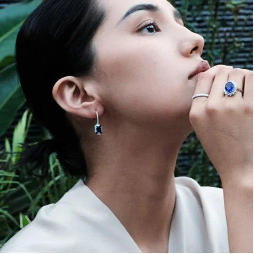 Sapphire S925 Silver White Zircon Frame Earrings - OOAKB