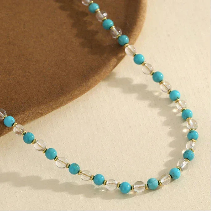 Natural Turquoise Round Bead Crystal Luxury Necklace - OOAKB
