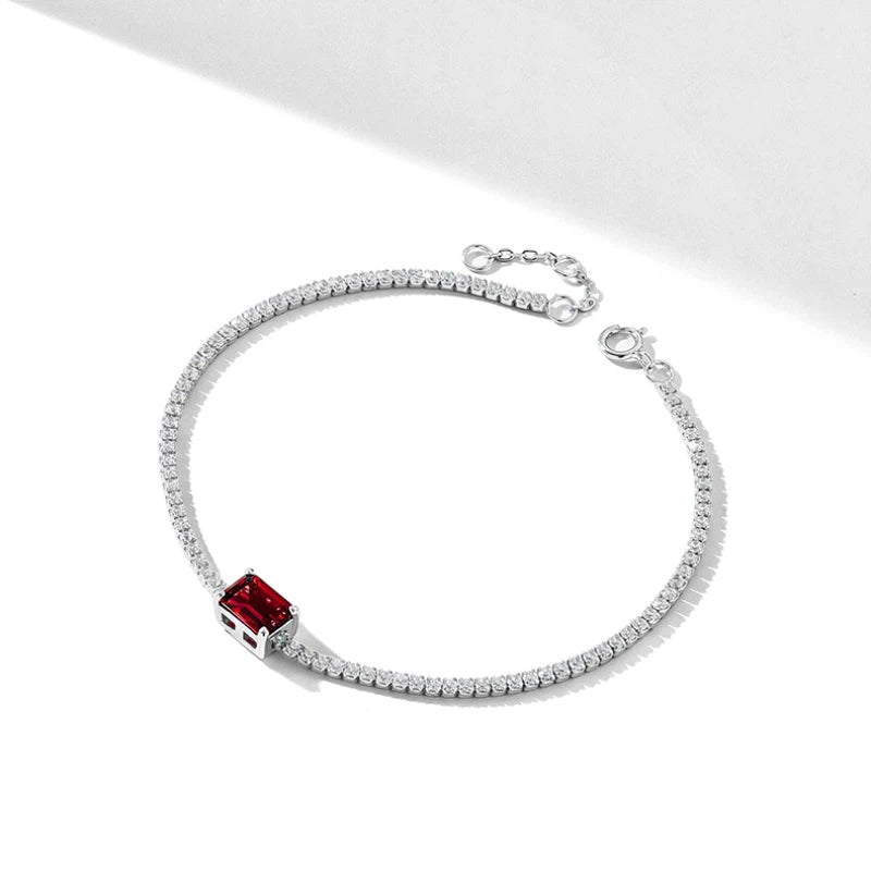 Ruby Faceted Bracelet S925 Silver Women's Style