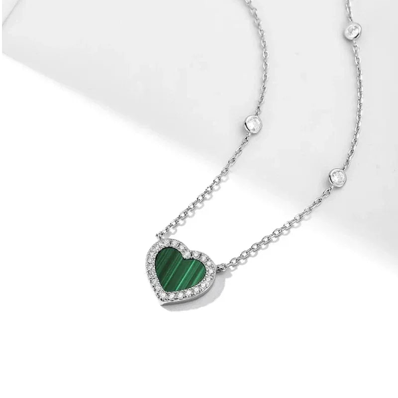 Malachite Heart Collar Necklace S925 Silver - OOAKB