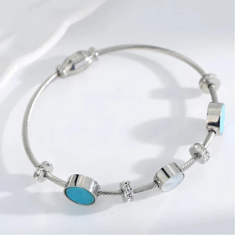 Turquoise Mother of Pearl S925 Silver Bracelet - OOAKB