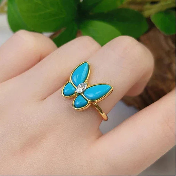 Natural Turquoise Butterfly Ring - OOAKB