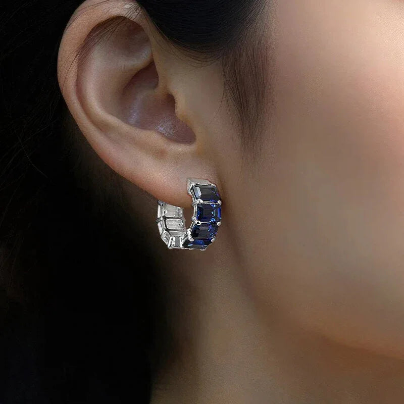 Sapphire S925 Silver Geometric Minimalist Hoop Earrings - OOAKB