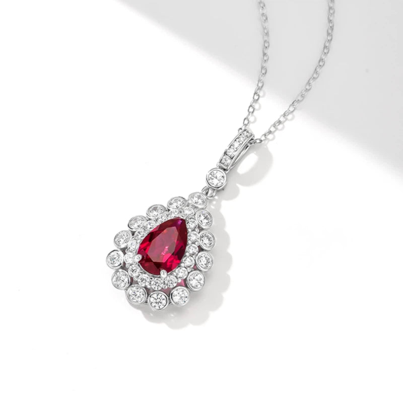 Starlight Series Ruby Teardrop Necklace Women's Style S925 Silver
