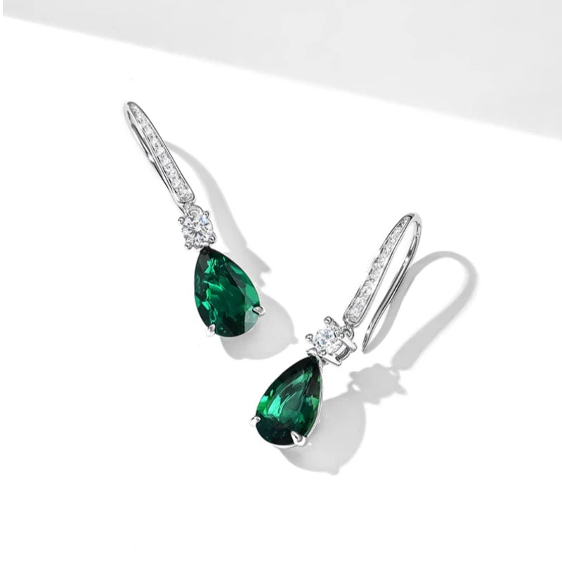 Emerald Small Teardrop Dinner Earrings S925 Silver Women's Style