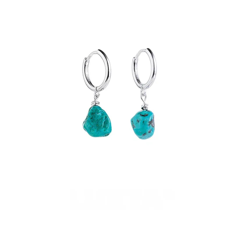 S925 Silver Turquoise Dangle Earrings Unisex - OOAKB