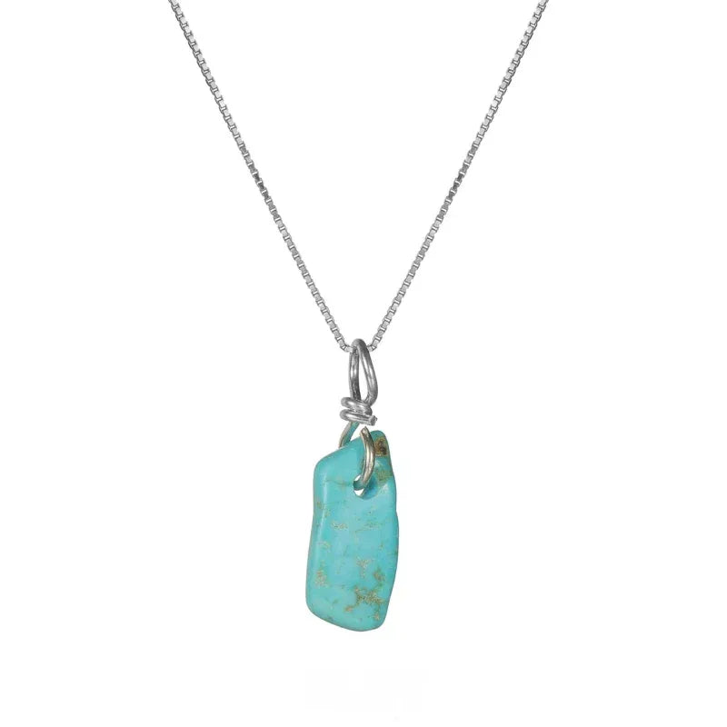S925 Sterling Silver Natural Raw Turquoise Pendant Necklace - OOAKB