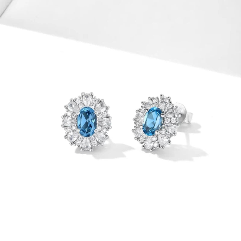 London Blue Topaz Full-Diamond Stud Earrings S925 Silver