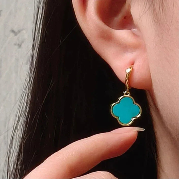 Turquoise Four-Leaf Clover S925 Silver Earrings - OOAKB
