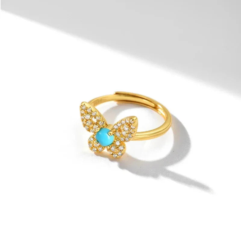 Lucky Butterfly Natural Turquoise Butterfly Vintage Ring - OOAKB