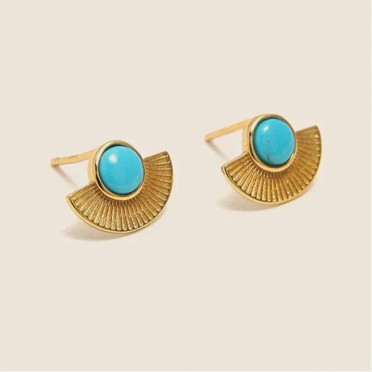 Natural Turquoise Fan-Shaped Earrings - OOAKB