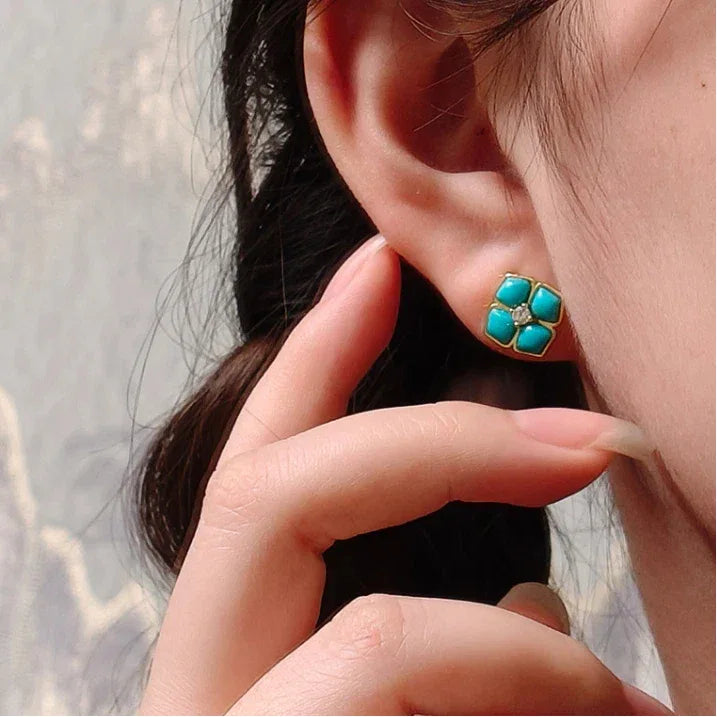 Natural Turquoise Ruyi Clover Earrings - OOAKB