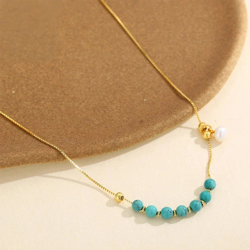 Natural Turquoise Pearl DIY Luxury Necklace - OOAKB