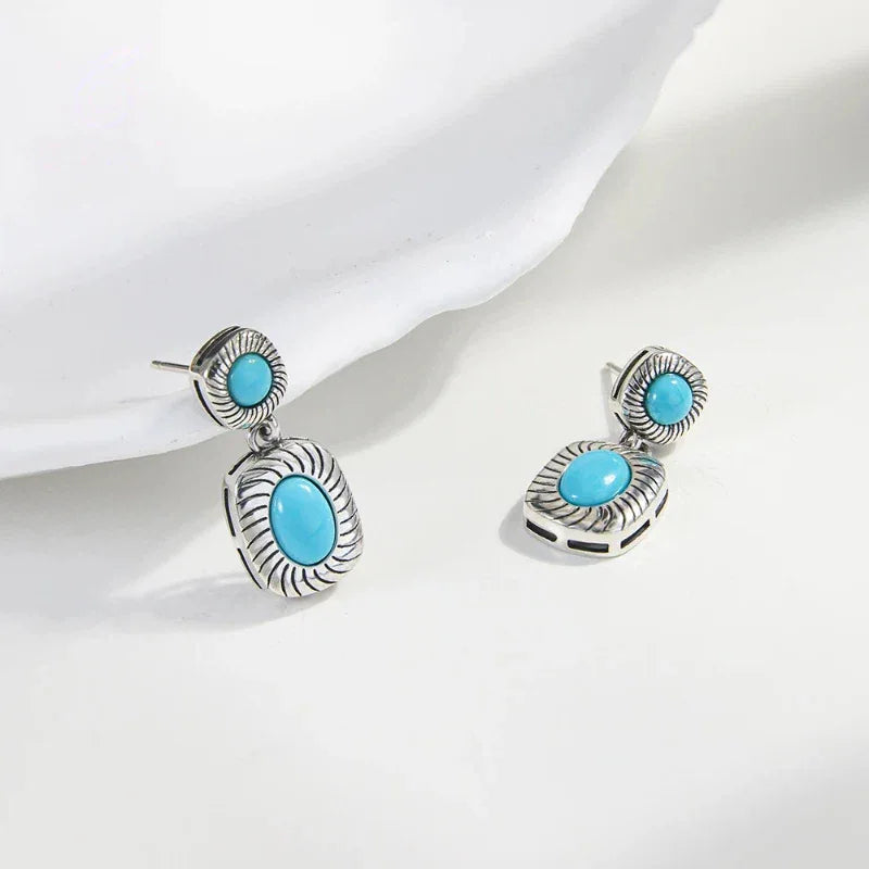 Turquoise Egg-Shaped S925 Silver Minimalist High-End Earrings - OOAKB