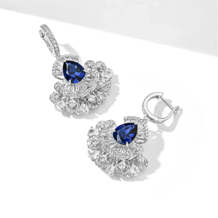 Royal Blue Sapphire Skirt Earrings S925 Silver - OOAKB