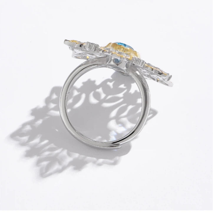 Topaz S925 Silver Snowflake Adjustable Ring
